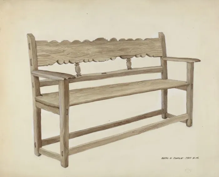 Framed Print : Church Bench - Wooden, c. 1937. Creator: Majel G. Claflin Framed Print : Church Bench - Wooden, c. 1937. Creator: Majel G. Claflin