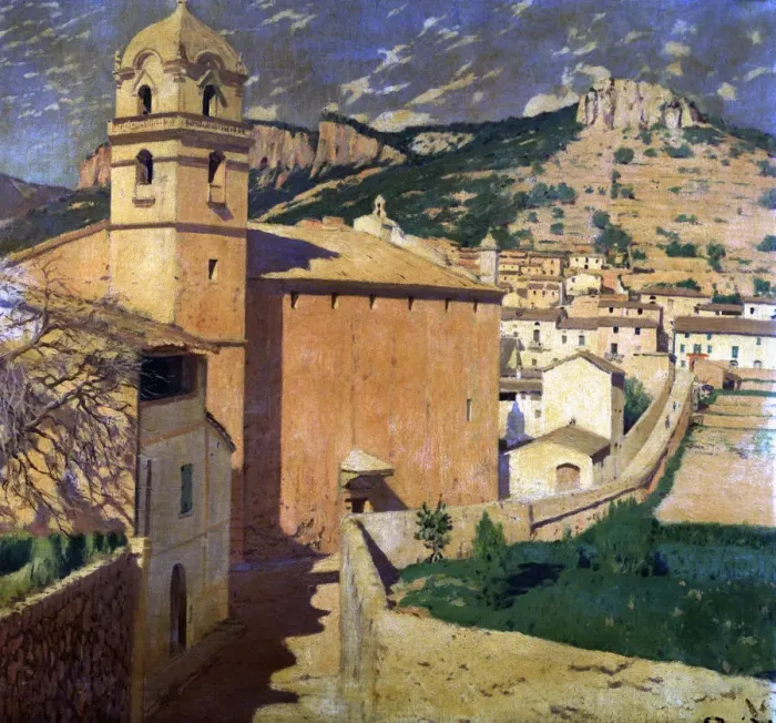 Framed Print : Church of Bunyola, oil on canvas, 107 X 95 cm Framed Print : Church of Bunyola, oil on canvas, 107 X 95 cm