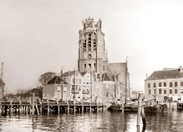 Framed Print : Church on the canal, Dordrecht, Netherlands, 1898. Artist: James Batkin Framed Print : Church on the canal, Dordrecht, Netherlands, 1898. Artist: James Batkin