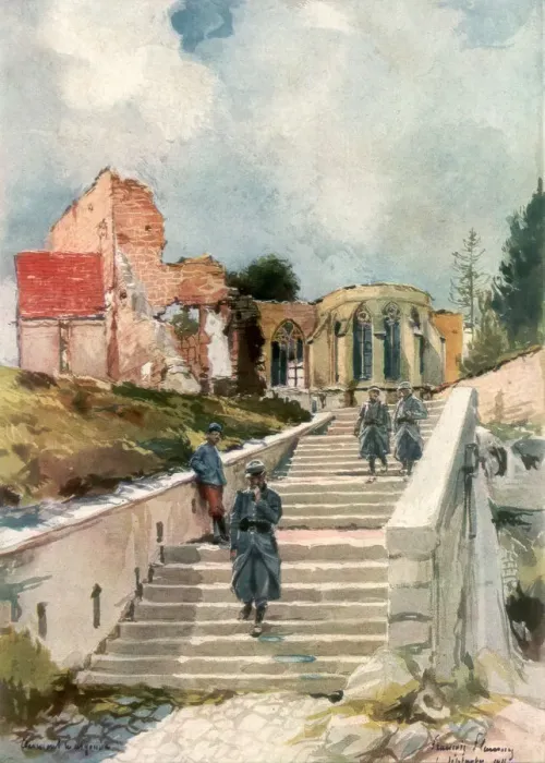 Framed Print : The Church of Clermont-en-Argonne, France, 1915, (1926). Artist: Francois Flameng Framed Print : The Church of Clermont-en-Argonne, France, 1915, (1926). Artist: Francois Flameng