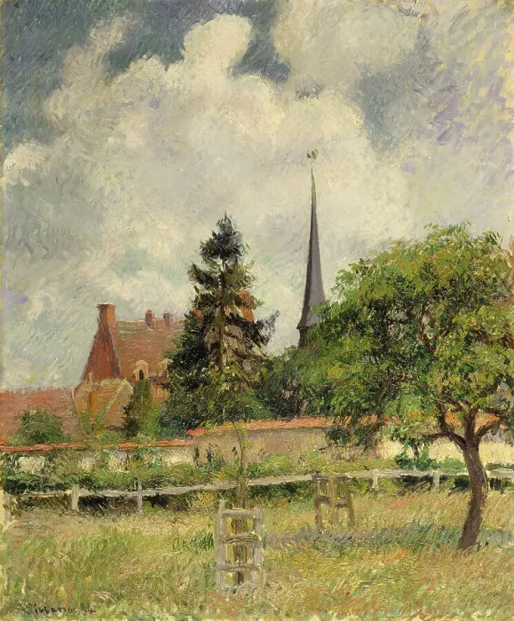 Framed Print : The Church at Eragny, 1884. Creator: Camille Pissarro Framed Print : The Church at Eragny, 1884. Creator: Camille Pissarro