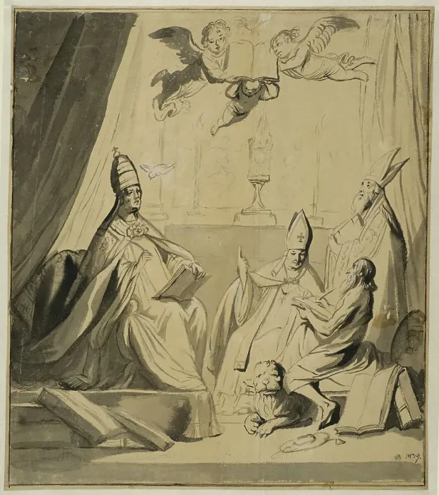 Framed Print : The four church fathers discuss the Lord's Supper. Creator: Pieter de Grebber Framed Print : The four church fathers discuss the Lord's Supper. Creator: Pieter de Grebber