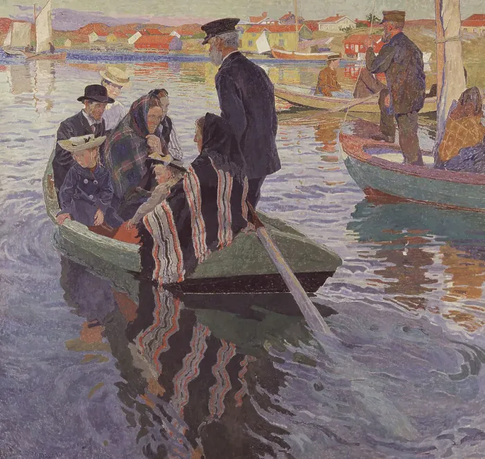 Framed Print : Church-Goers in a Boat, 1909. Creator: Carl Wilhelmson Framed Print : Church-Goers in a Boat, 1909. Creator: Carl Wilhelmson