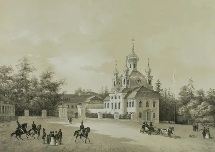 Framed Print : Church of the Grand Palace, Petrodvorets, c. 1820. Creator: C. Schultz Framed Print : Church of the Grand Palace, Petrodvorets, c. 1820. Creator: C. Schultz