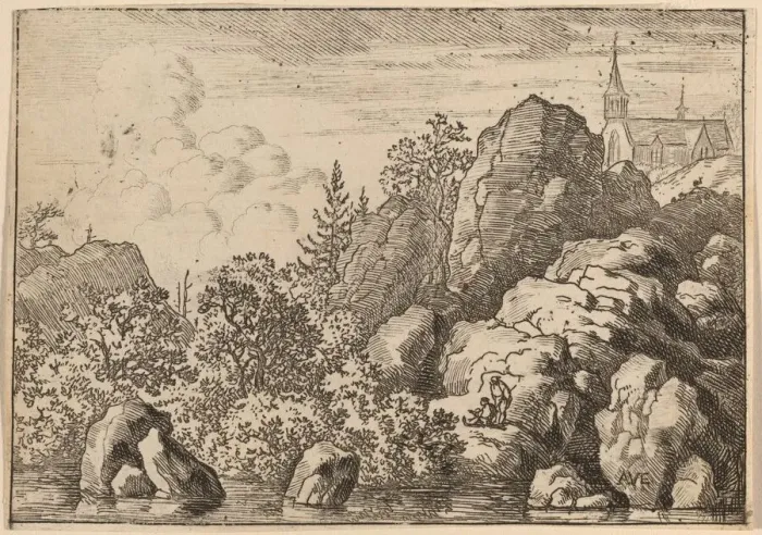 Framed Print : Church on a Hill, probably c. 1645 / 1656. Creator: Allart van Everdingen Framed Print : Church on a Hill, probably c. 1645 / 1656. Creator: Allart van Everdingen