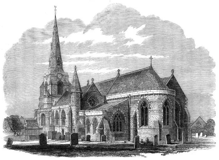 Framed Print : The Church of the Holy Sepulchre at Northampton, in process of restoration, 1862. Creator: Unknown Framed Print : The Church of the Holy Sepulchre at Northampton, in process of restoration, 1862. Creator: Unknown