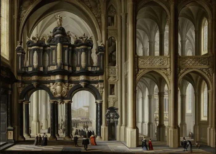 Framed Print : A Church Interior, 1642. Creator: Dirck van Delen Framed Print : A Church Interior, 1642. Creator: Dirck van Delen