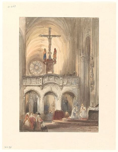 Church interior with Mass, 1827-1891. Creator: Johannes Bosboom