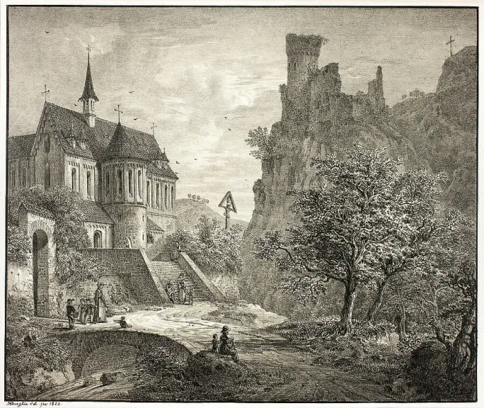 Framed Print : Church at Kobern on the Mosel, 1823. Creator: Domenico Quaglio II Framed Print : Church at Kobern on the Mosel, 1823. Creator: Domenico Quaglio II