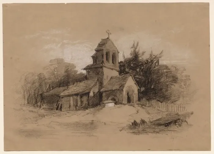 Framed Print : Church in a Landscape, 1800s. Creator: Henry Bright (British, 1810-1873) Framed Print : Church in a Landscape, 1800s. Creator: Henry Bright (British, 1810-1873)