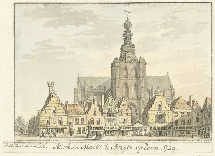 Framed Print : Church and Markt in Bergen op Zoom, 1739. Creator: Abraham de Haen Framed Print : Church and Markt in Bergen op Zoom, 1739. Creator: Abraham de Haen