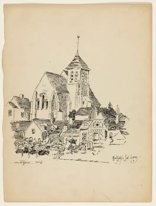 Framed Print : Church at Montigny-Sur-Loing, France, Travel Sketch, 1891 Framed Print : Church at Montigny-Sur-Loing, France, Travel Sketch, 1891