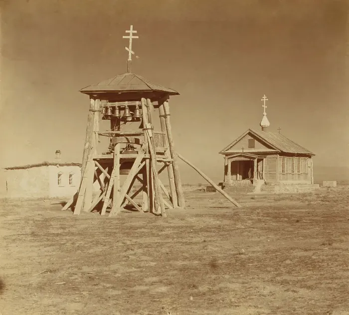 Framed Print : Church in Nikolsk settlement, Golodnaia Steppe, between 1905 and 1915. Creator: Sergey Mikhaylovich Prokudin-Gorsky Framed Print : Church in Nikolsk settlement, Golodnaia Steppe, between 1905 and 1915. Creator: Sergey Mikhaylovich Prokudin-Gorsky