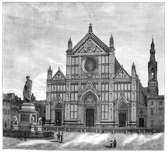 Framed Print : The church and piazza of Santa Croce Basilica, Florence, Italy, 1882 Framed Print : The church and piazza of Santa Croce Basilica, Florence, Italy, 1882