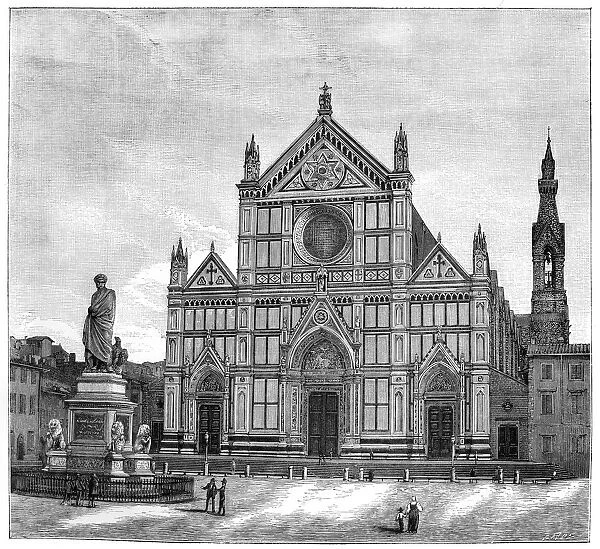 The church and piazza of Santa Croce Basilica, Florence, Italy, 1882