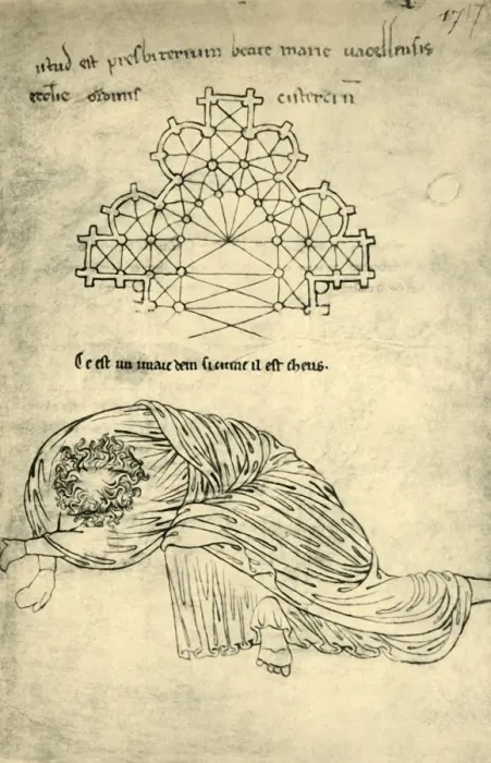 Framed Print : Church plan and sleeping apostle, 1220-1240, (1943). Creator: Villard de Honnecourt Framed Print : Church plan and sleeping apostle, 1220-1240, (1943). Creator: Villard de Honnecourt