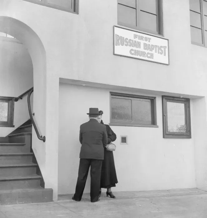 Framed Print : Church in Potrero district where there is a Russian-White'colony, San Francisco, California, 1939. Creator: Dorothea Lange Framed Print : Church in Potrero district where there is a Russian-White'colony, San Francisco, California, 1939. Creator: Dorothea Lange
