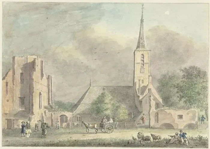 Framed Print : Church and ruins of the Abbey in Rijnsburg, 1757-1822. Creator: Hermanus Petrus Schouten Framed Print : Church and ruins of the Abbey in Rijnsburg, 1757-1822. Creator: Hermanus Petrus Schouten