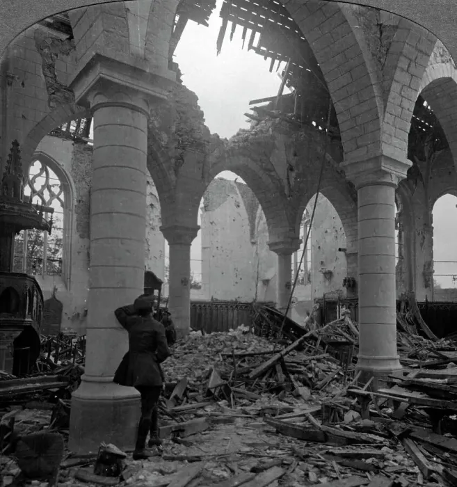 Framed Print : Church in ruins, Richebourg, France, World War I, 1914-1918. Artist: Realistic Travels Publishers Framed Print : Church in ruins, Richebourg, France, World War I, 1914-1918. Artist: Realistic Travels Publishers
