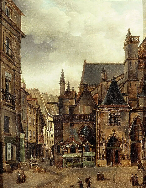 The church of Saint-Germain-l'Auxerrois and rue Chilpéric, around 1840, now Place du Louvre... Creator: Unknown