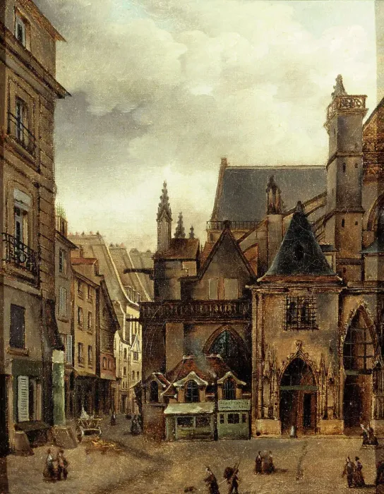 Framed Print : The church of Saint-Germain-l'Auxerrois and rue Chilpéric, around 1840, now Place du Louvre... Creator: Unknown Framed Print : The church of Saint-Germain-l'Auxerrois and rue Chilpéric, around 1840, now Place du Louvre... Creator: Unknown