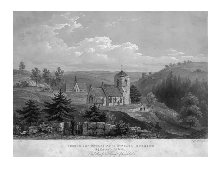 Framed Print : Church and School of St. Michael, Bussage, c1800. Creator: Unknown Framed Print : Church and School of St. Michael, Bussage, c1800. Creator: Unknown