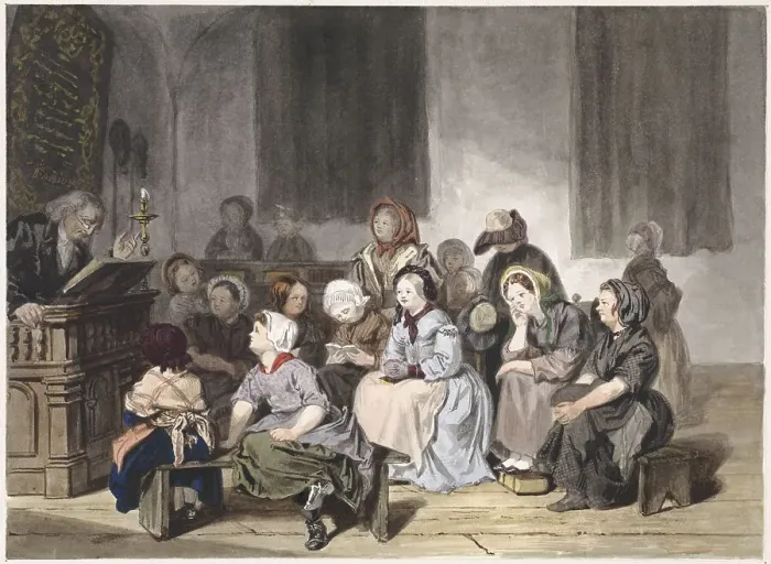 Framed Print : Church service with girls, 1830-1889. Creator: Jan Fabius Framed Print : Church service with girls, 1830-1889. Creator: Jan Fabius