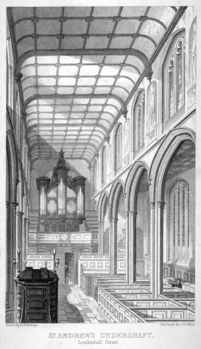 Framed Print : Church of St Andrew Undershaft, Leadenhall Street, London, c1837. Artist: John Le Keux Framed Print : Church of St Andrew Undershaft, Leadenhall Street, London, c1837. Artist: John Le Keux