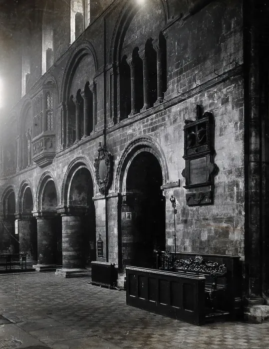 Framed Print : The church of St Bartholomew the Great: interior view showing the ground arcade... c1902. Creator: Emery Walker Framed Print : The church of St Bartholomew the Great: interior view showing the ground arcade... c1902. Creator: Emery Walker