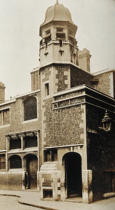 Framed Print : The church of St Bartholomew the Great and surrounding area; exterior view of the schools rebuilt... Creator: Rev CF Fison Framed Print : The church of St Bartholomew the Great and surrounding area; exterior view of the schools rebuilt... Creator: Rev CF Fison