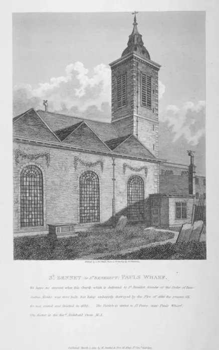 Framed Print : Church of St Benet Pauls Wharf, City of London, 1810. Artist: JW White Framed Print : Church of St Benet Pauls Wharf, City of London, 1810. Artist: JW White