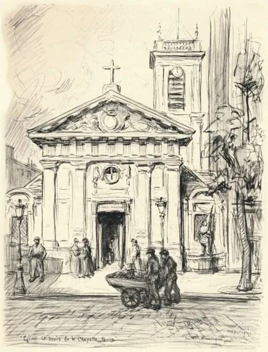 Framed Print : Church of St Denis de la Chapelle, 1915. Artist: Frank Milton Armington Framed Print : Church of St Denis de la Chapelle, 1915. Artist: Frank Milton Armington