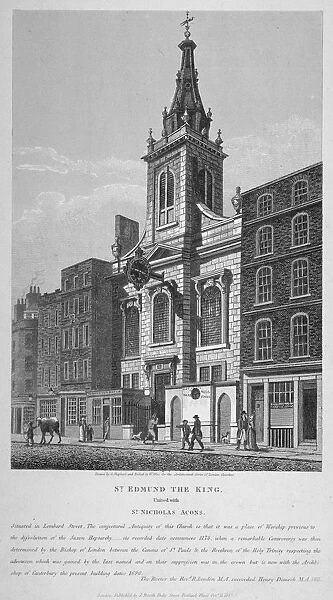 Church of St Edmund the King, looking west along Lombard Street, City of London, 1813