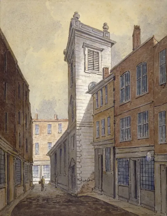 Framed Print : Church of St George Botolph Lane from George Lane, City of London, c1813. Artist Framed Print : Church of St George Botolph Lane from George Lane, City of London, c1813. Artist