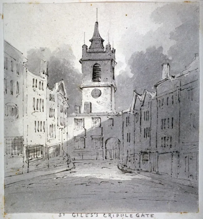 Framed Print : Church of St Giles without Cripplegate from Fore Street, City of London, 1790. Artist Framed Print : Church of St Giles without Cripplegate from Fore Street, City of London, 1790. Artist