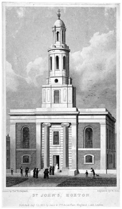 Framed Print : Church of St John the Baptist, Hoxton, London, 1827. Artist: W Bond Framed Print : Church of St John the Baptist, Hoxton, London, 1827. Artist: W Bond