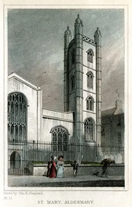Framed Print : Church of St Mary Aldermary, City of London, c1830. Artist: W Watkins Framed Print : Church of St Mary Aldermary, City of London, c1830. Artist: W Watkins