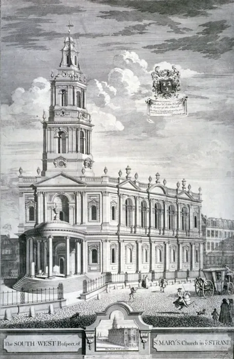 Framed Print : Church of St Mary le Strand, Westminster, London, 1732. Artist: James Cole Framed Print : Church of St Mary le Strand, Westminster, London, 1732. Artist: James Cole
