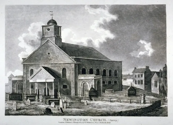 Framed Print : Church of St Mary Newington, Newington Butts, Southwark, London, 1824 Framed Print : Church of St Mary Newington, Newington Butts, Southwark, London, 1824