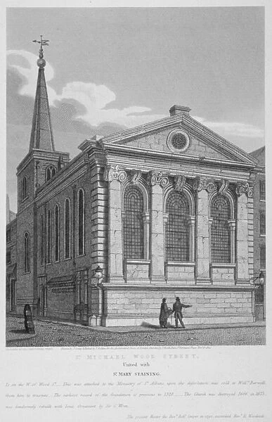 Church of St Michael, Wood Street, City of London, 1814. Artist: Joseph Skelton