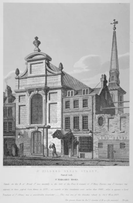 Framed Print : Church of St Mildred, Bread Street, City of London, 1838. Artist: Joseph Skelton