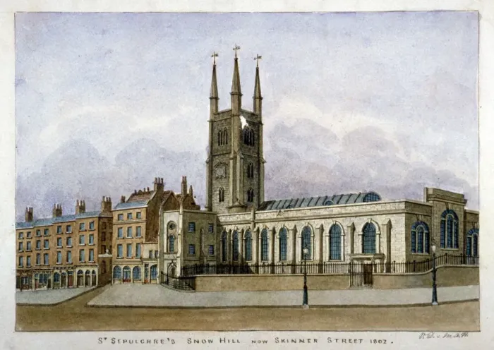Framed Print : Church of St Sepulchre, Snow Hill, City of London, 1802. Artist: Valentine Davis Framed Print : Church of St Sepulchre, Snow Hill, City of London, 1802. Artist: Valentine Davis