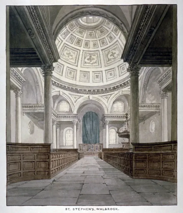 Framed Print : Church of St Stephen Walbrook, City of London, c1840 Framed Print : Church of St Stephen Walbrook, City of London, c1840