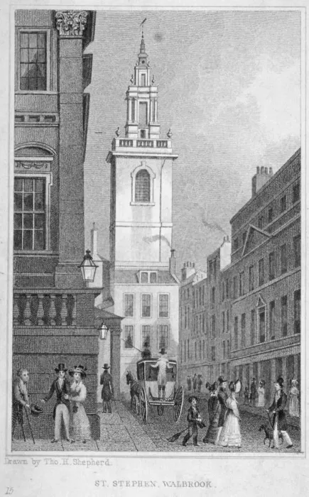 Framed Print : Church of St Stephen Walbrook from the corner of Mansion House, City of London, 1830 Framed Print : Church of St Stephen Walbrook from the corner of Mansion House, City of London, 1830