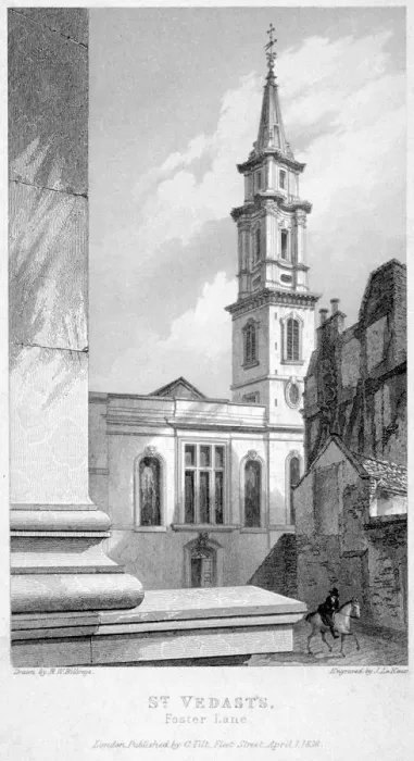 Framed Print : Church of St Vedast Foster Lane, City of London, 1838 Framed Print : Church of St Vedast Foster Lane, City of London, 1838