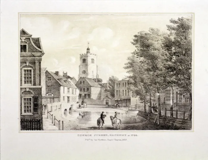 Framed Print : Church Street in 1790, Hackney, London, 1835 Framed Print : Church Street in 1790, Hackney, London, 1835