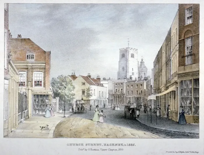 Framed Print : Church Street, Hackney, London, 1835. Artist: Day & Haghe Framed Print : Church Street, Hackney, London, 1835. Artist: Day & Haghe