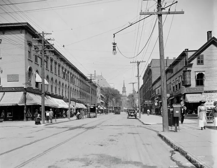 Framed Print : Church Street, north from bank, Burlington, Vt. between 1910 and 1920. Creator: Unknown Framed Print : Church Street, north from bank, Burlington, Vt. between 1910 and 1920. Creator: Unknown
