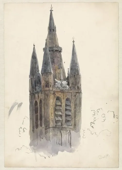 Framed Print : Church Tower in Delft, 1834-1893. Creator: Willem Antonie van Deventer Framed Print : Church Tower in Delft, 1834-1893. Creator: Willem Antonie van Deventer