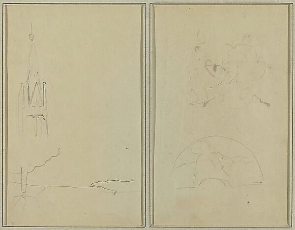 Church Tower; A Sketch of a Fan [recto], 1884-1888. Creator: Paul Gauguin